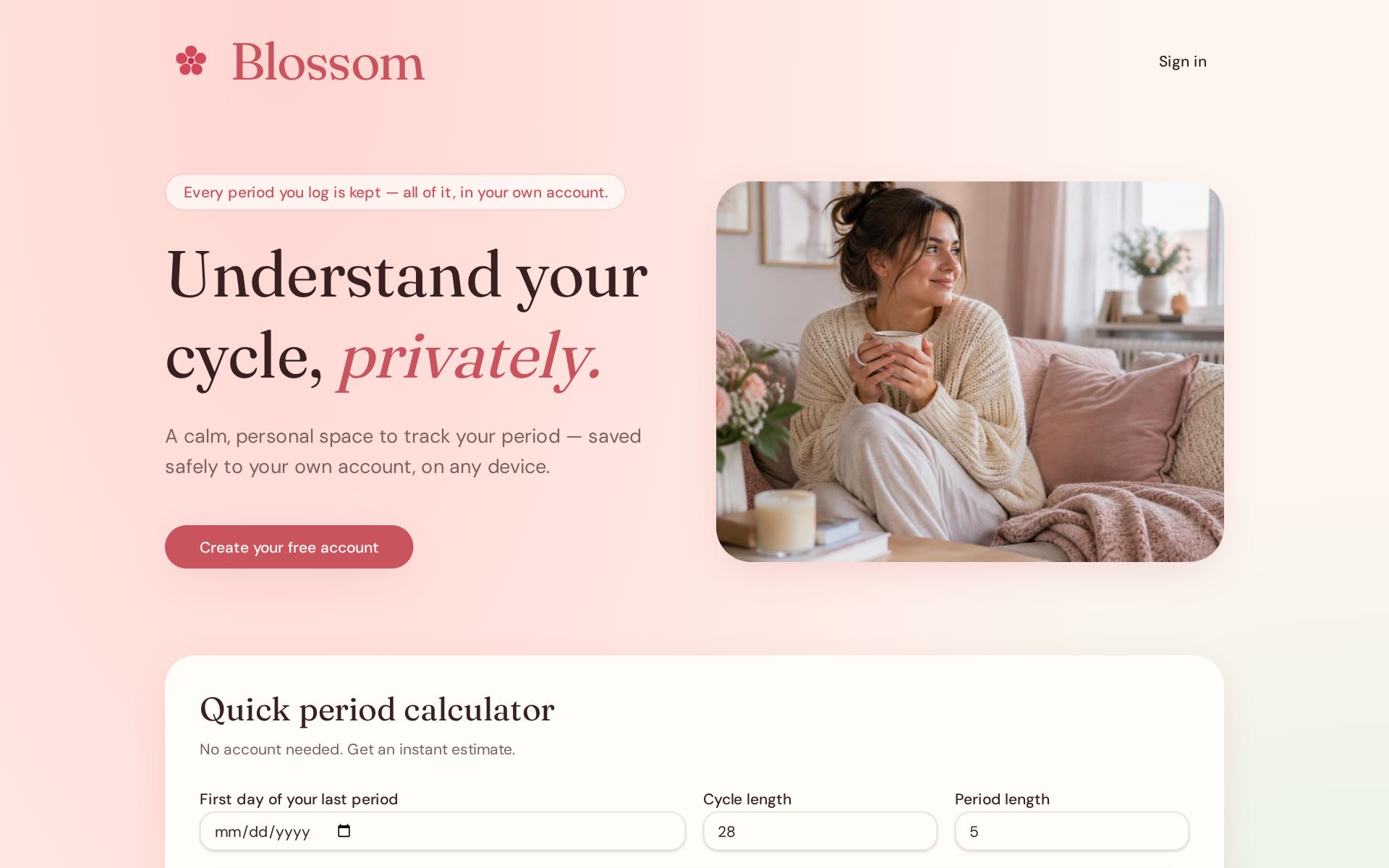 Blossom website homepage