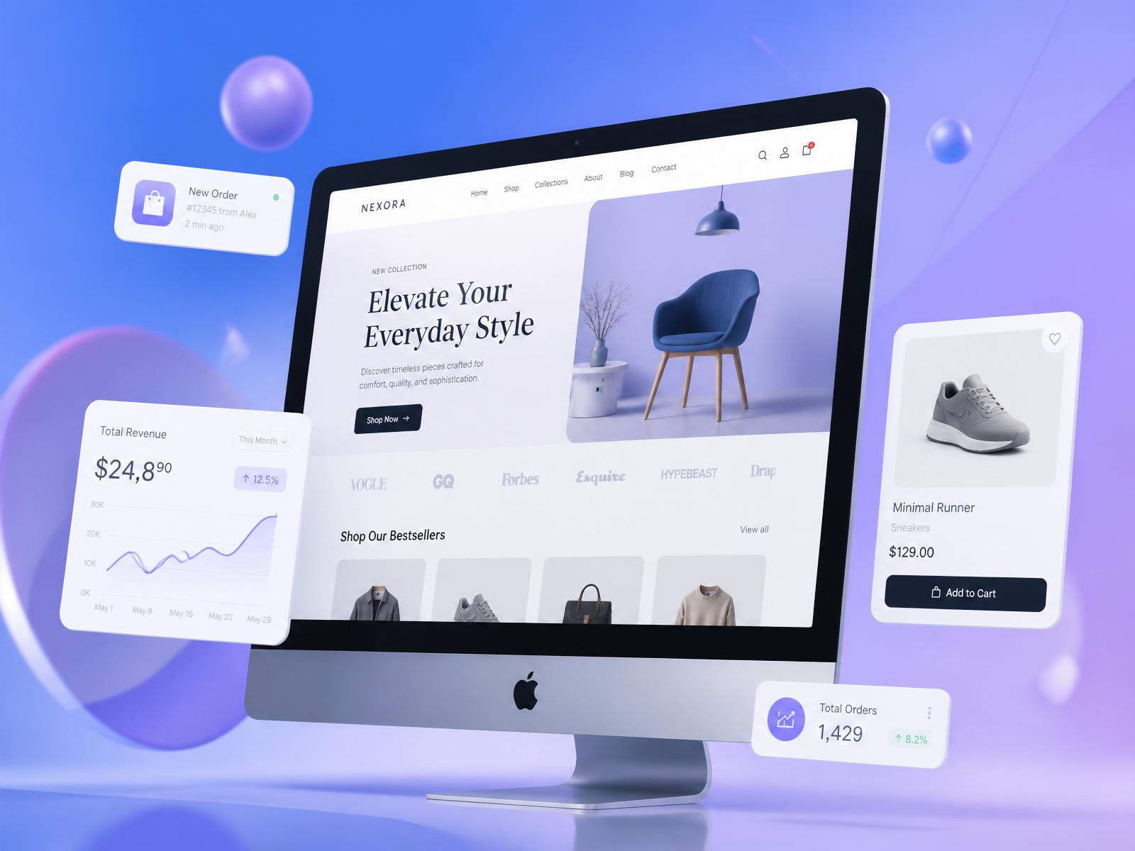 Modern website designs on a desktop screen